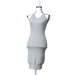 UNIQ Women’s V-neck, Racerback Sweater Bodycon Dress, Light Gray, M/L